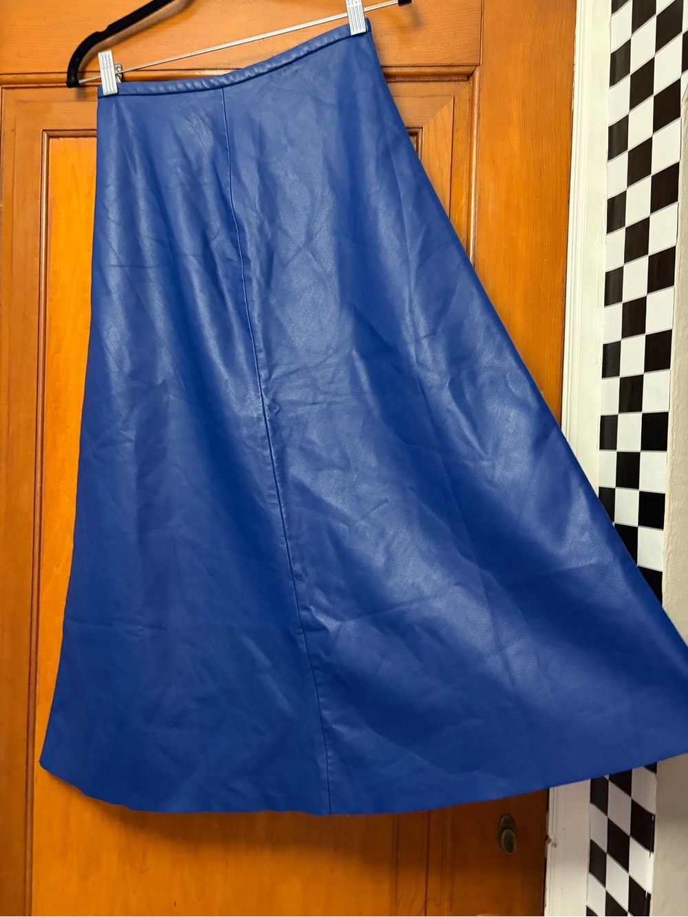 Zara Royal Blue Faux Leather midi Skirt - Picture 2 of 7
